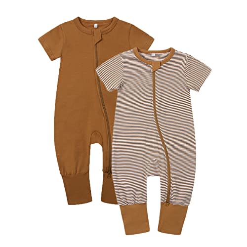 Feidoog Toddler 2 Pack Baby Zipper Rompers Cotton Short Sleeve One Piece Jumpsuit Outfits