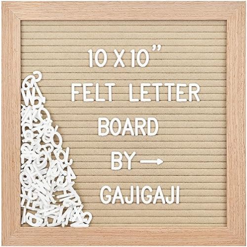 Felt Letter Board with 294 Letters, Numbers, Symbols - 10x10 inch Changeable Message Board with Wooden Frame Wall Mount (Beige)