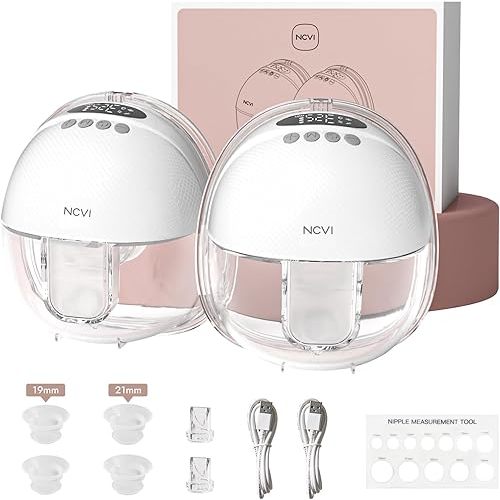 NCVI Hands-Free Breast Pump, Wearable Breastfeeding Pump with 300mmHg Strong Suction, 1400mAh Long Battery, Ultra-Quiet Portable Electric Pump with 4 Modes & 9 Levels, 19/21/24mm, 2-Pack, White