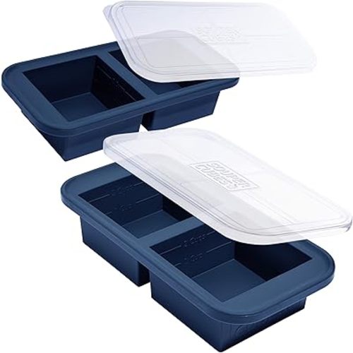 Souper Cubes 2 Cup Silicone Freezer Tray with Lids, Perfect for Storing Lasagna, Leftovers, Sauces, Portioned Meals and More, Silicone Soup Freezer Molds for Meal Prepping - Blueberry - 2-Pack