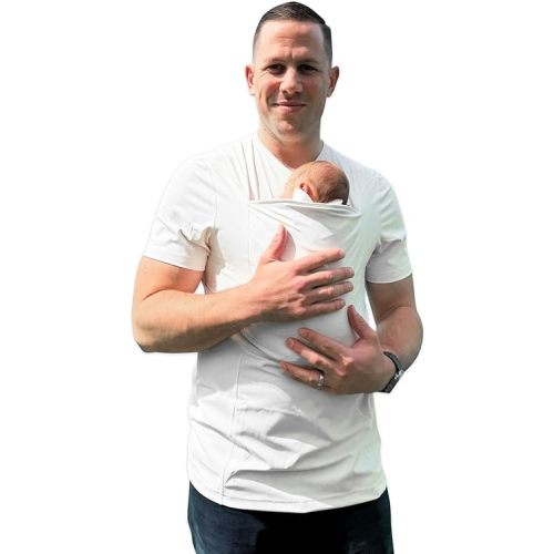 Lalabu The Dad Shirt | Hands-Free Baby Carrier for Dad with Kangaroo Pouch | Engineered for Bonding, Safety, & Comfort for Newborns Up to 15 Lbs. | CPSC Compliant - Natural - Large