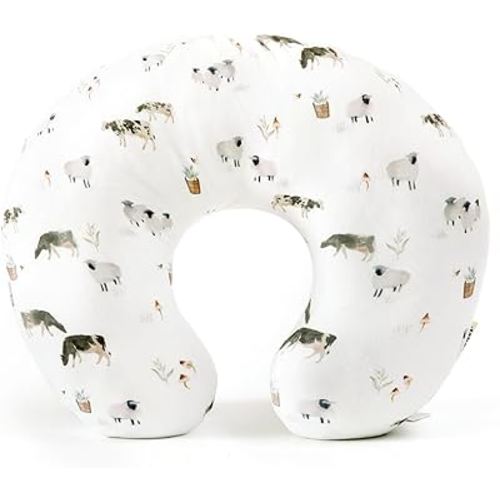 GRSSDER Nursing Pillow Cover, Stretchy Soft Minky Fabric Covers, Fit Most Nursing Support Pillows for Breastfeeding, Comfortable Safe Pillow Cover, Farm Animals