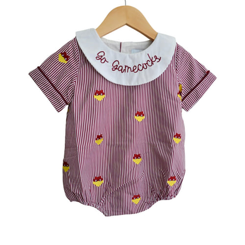 GO GAMECOCKS garnet red stripe Embroidery Collar Boy Bubble South Carolina | Smock and Key