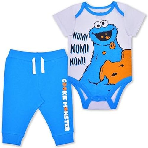 Sesame Street Cookie Monster Baby Boys Bodysuit and Pants Set for Newborn and Infant