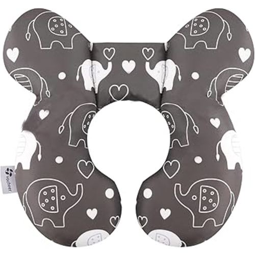 vocheer Baby Travel Pillow(Upgraded), Head and Neck Support Pillow for Pushchair, Car Seat,Stroller, Bouncer, Cotton (Elephant)