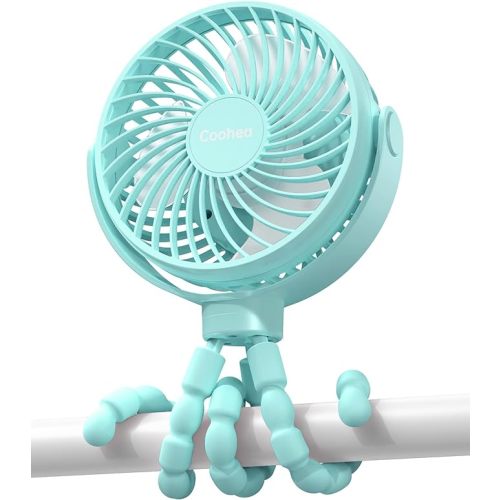 Stroller Fan Battery Operated Fan USB Rechargeable Portable Fan Small Baby Fan with Flexible Tripod Cooling Fan Clip on for Stroller Car Seat Backseat Crib Bike Trip Beach, 3 Speeds Wind, Blue