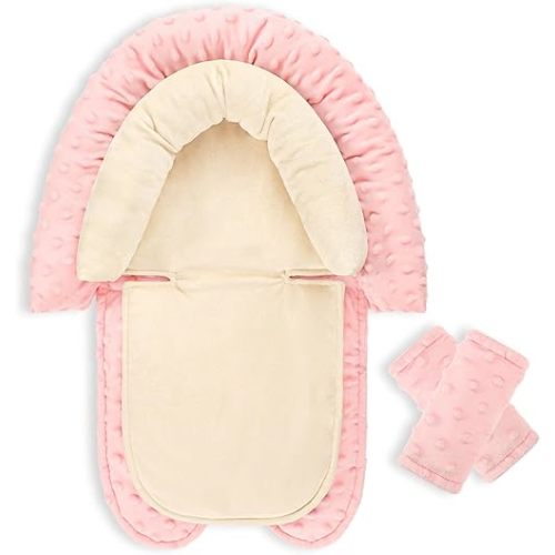 Infant Car Seat Insert, HNHUAMING Baby Car Seat Head & Body Support with 2 Strap Pads, Ultra Soft Newborn Preemie Carseat Insert Cushion for Girls Boys, Fits Car Seat, Stroller, Swing, Bouncer, Beige