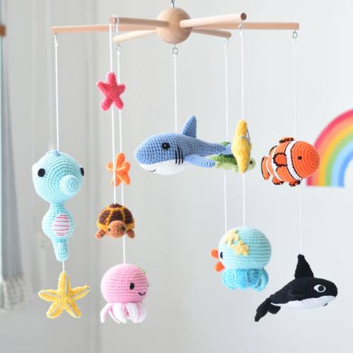 Sea Animals Crib Mobile Crochet - Baby Mobile Ocean Amigurumi Gift - Nautical Crib Mobile Gift