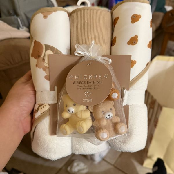 Hooded Baby Bath Towel and Washcloth 6 Piece Set for Newborns, Infants & Toddlers, Boys & Girls Baby Hooded Towels Set (Teddy Bears & Stripes)