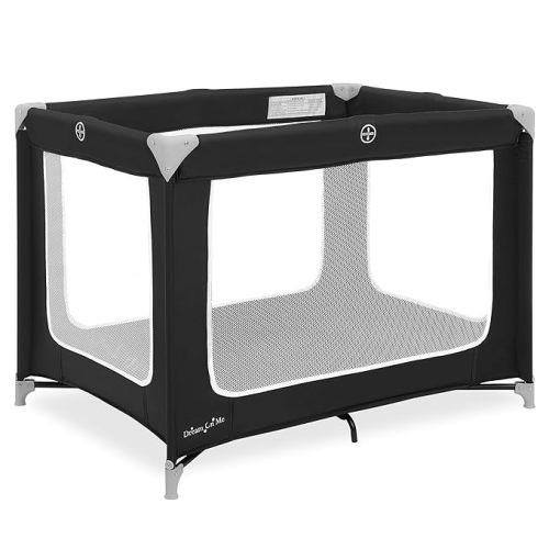 Dream On Me Zoom Portable Playard in Black, Lightweight, Packable and Easy Setup Baby Playard, Breathable Mesh Sides and Soft Fabric - Comes with a Removable Padded Mat