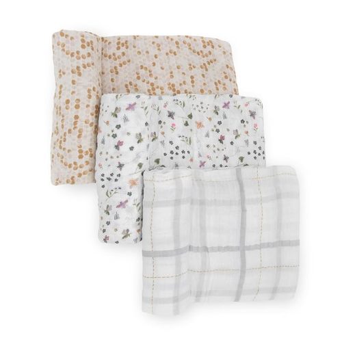 Little Unicorn Premium Muslin Swaddle Blanket 3 Pack | for swaddling, Play, Nursing & More | Giftable Set of 3 (Garden Bees)