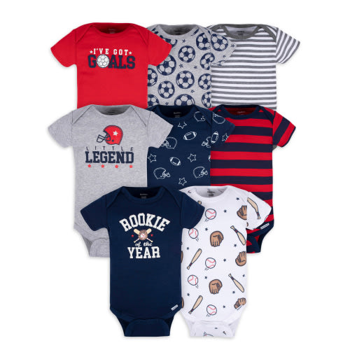 Gerber Baby Boy Onesies Bodysuits, 8-Pack Multipack, Short Sleeves, Sizes Newborn-12M