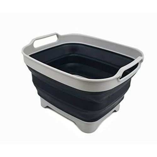 Sammart 7.5l (2 Gallons) Collapsible Dishpan With Draining Plug, White/grey