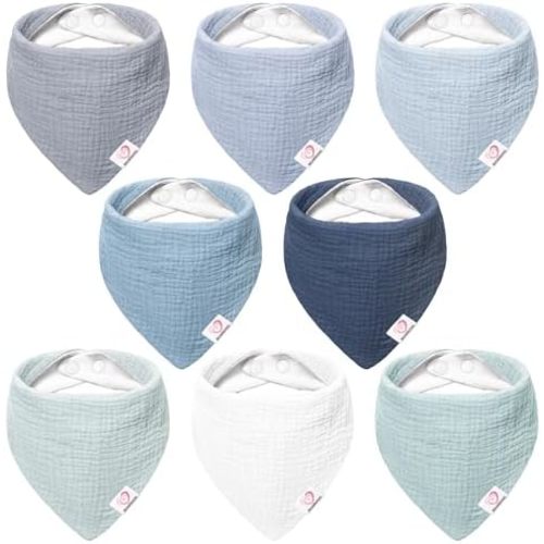 Bearmoss 100% Cotton Muslin Baby Bibs 8-Pack Baby Bandana Drool Bibs for Unisex Baby Boys Girls Drooling and Teething