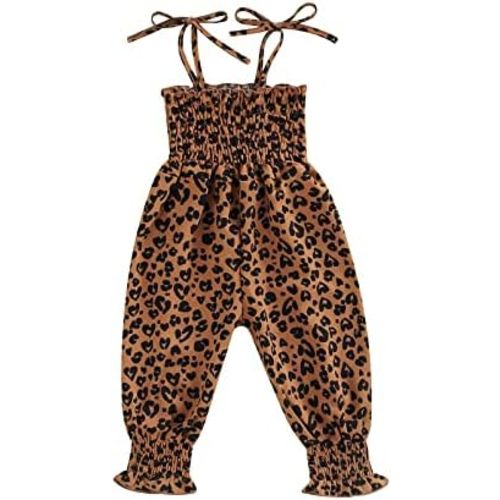 Infant Toddler Baby Girls Off Shoulder Romper Summer Sleeveless Suspender Jumpsuit Heart&Leopard Print Bodysuit