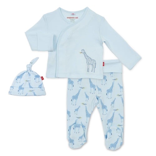 Blue Jolie Giraffe Organic Cotton Magnetic 3-Piece Kimono Set newborn