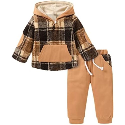 Kids Toddler Infant Baby Boys Girls Winter Outfit Christmas Plaid Hoodie Sweatshirt Jackets Shirt+Pants Xmas Clothes