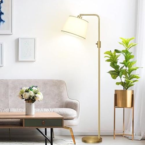 【Upgraded】 Dimmable Floor Lamp, 1000 Lumens LED Edison Bulb Included, Arc Floor Lamps for Living Room Modern Standing Lamp with Shade, Tall Lamps for Living Room Bedroom Office Dining Room - Gold
