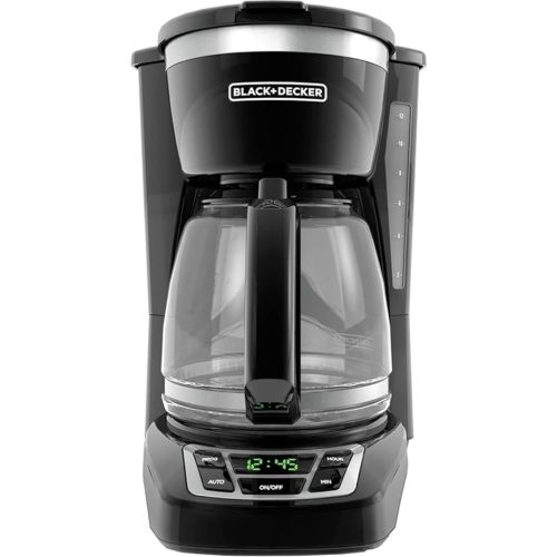 BLACK+DECKER 12-Cup Digital Coffee Maker, Programmable, Washable Basket Filter, Sneak-A-Cup, Auto Brew, Water Window, Keep Hot Plate, Black