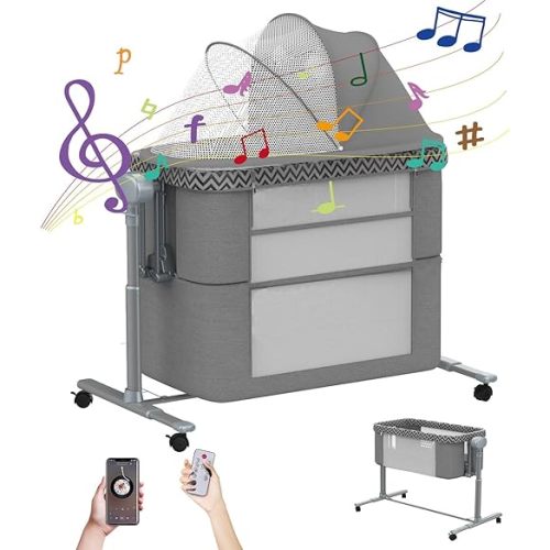 Electric Rocking Bassinet for Baby, 6 and 1 Baby Bedside Bassinets with Remote Control, Automatic Portable Bassinets Bedside Sleeper for Newborn with 3-Speed Swings, Baby Crib in Bed with Wheels
