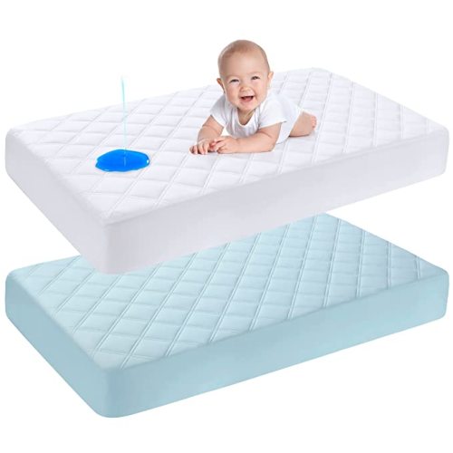 Yoofoss Waterproof Crib Mattress Protector 2 Pack, Quilted Crib Mattress Pad Cover Ultra Soft and Breathable, Machine Washable Toddler Mattress Protector for Standard Baby Crib Size 52''x28''