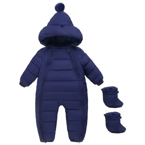 Baby Snowsuit Newborn Winter Unisex Jumpsuit Infant Hooded Double Zipper Romper Girls Boys Warm Outwear