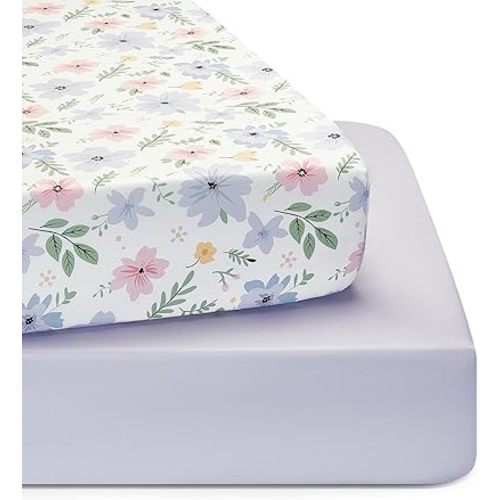 TILLYOU Baby Crib Sheets for Boys Girls, Super Soft Toddler Bed Sheets, 2 Pack Sheets for Standard Crib Mattress 28x52in, Brilliant Little Flowers