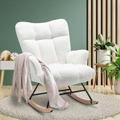 Nursery Rocking Chair Teddy, High Backrest, Comfortable Stylish with Padded Seat for Living Rooms, Bedrooms, Offices