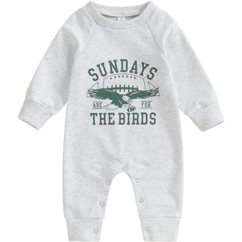 Baby Boys Girls Sundays are for The Birds Eagles Jumpsuit Crew Neck Long Sleeve Romper Fall Newborn Football Outfits
