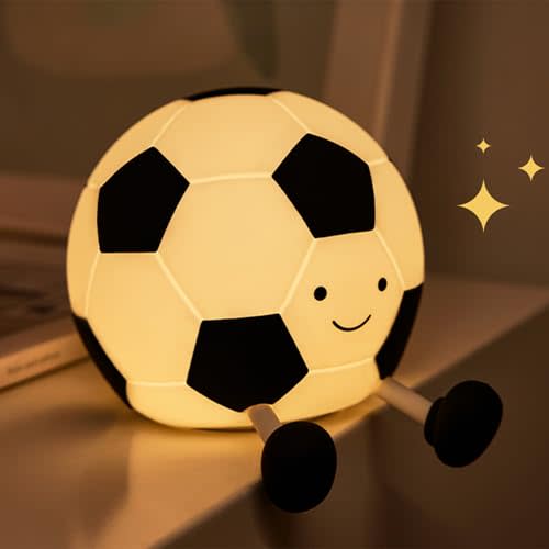 Soccer Night Light, Cartoon Soccer Lamp Squishy Silicone Baby Nursery Night Light With 3 Level Dimmable Rechargeable Bedside Touch Lamp Nightlight Gifts for Kids Toddler Bedroom Home Office Decor