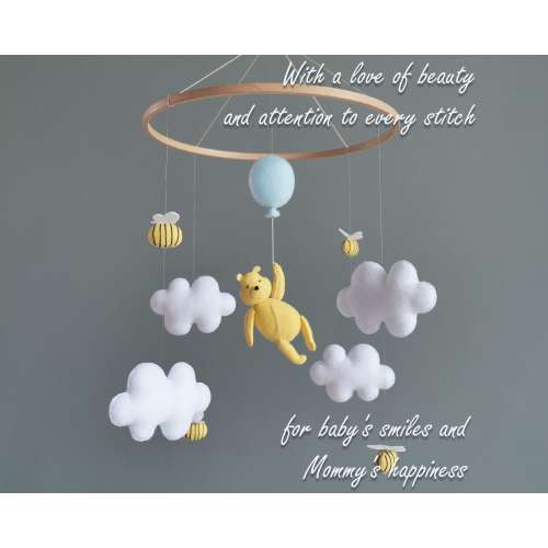 Winnie the Pooh nursery mobile baby Imaginative mobiles Bee nursery decor Winnie the Pooh baby mobile Bee crib mobile Babyshower gift