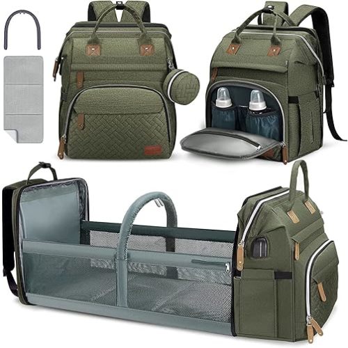 DERSTUEWE Diaper Bag Backpack，Baby Diaper Bags, Multifunctional diaper backpack Large Capacity, Olive Color