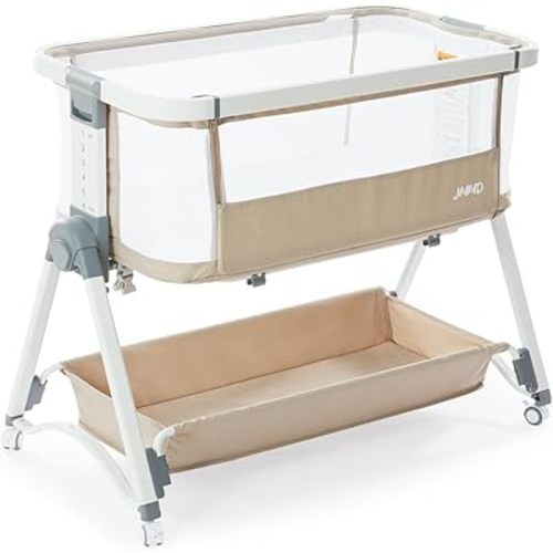 JMMD Baby Bassinet, 3 in 1 Crib Sleeper, Height Adjustable Bedside Crib, Foldable and Portable Bedside Bassinet for Baby, Khaki