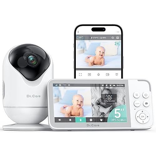VistaView Smart WiFi Baby Monitor - 5” 1080P Split Screen & 2K Camera App Control, Cry & Motion Alerts, HD Night Vision, 5000mAh Battery, 2-Way Talk, Multi-User, Triple Security, 1279ft Range