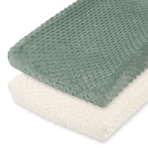 The Peanutshell Minky Dot Diaper Changing Pad Cover - Ultra Soft Baby Mat Cover for Boys & Girls, Fits 16” x 32” Changing Table Pads - Sage, 2 Pack