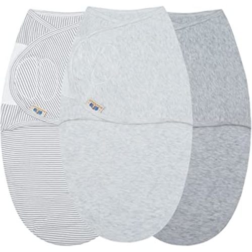 BlueSnail Adjustable Baby Cotton Swaddle Wrap, Ultra Soft Newborn Essentials Easy Wrap Velcro Swaddle (3 Pack,0-3 Month)(Heather Grey)