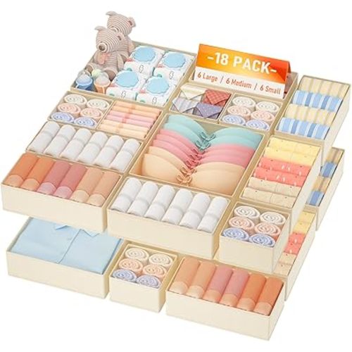 DIMJ Drawer Organizer Clothes Storage - 18 Pack Baby Dresser Organizer for Nursery, Foldable Closet Drawer Organizer Bins for Bedroom Organization, Fabric Storage Dividers for Socks, Underwears, Bras