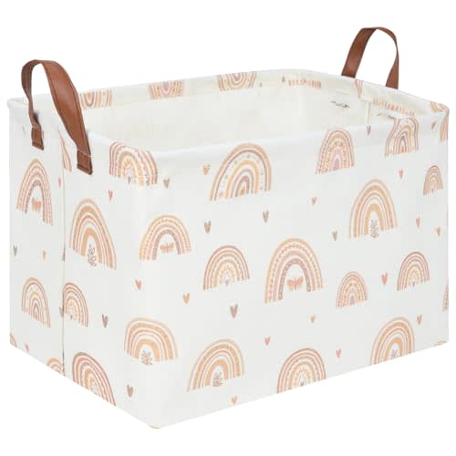 FXOCSHE Boho Rainbow Baskets Rectangular,girl basket,Waterproof foldable canvas laundry basket,Nursery hamper,Room Decor,Shelf Basket(Rainbows)