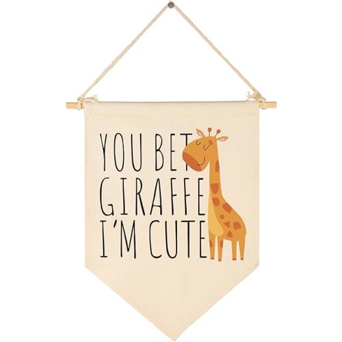 You Bet Giraffe I'm Cute,Giraffe-Above the Crib-Wall Gifts for Baby Boys Girls Kids-Canvas Hanging Flag Pennant Banner Wall Decor Gifts for Nursery Homeschool Baby Room Playroom Bedroom Front Door