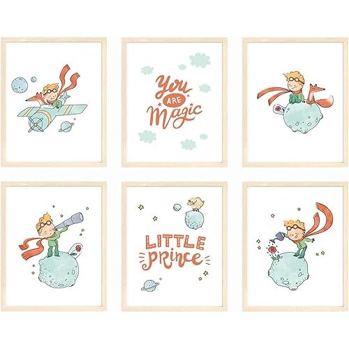 bumbleboo Nistio® Little Prince Nursery Wall Art, Little Prince Playroom Decor, Little Prince Posters, Set of 6 UNFRAMED Prints, 8x10