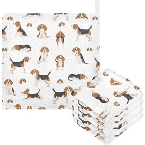 vvfelixl Baby Cotton Washcloths Beagle Dog Infants Bath Towel for Unisex Puppy Face Towels for Newborn, Natural Baby Wipes Delicate Skin, 11.8 X 11.8 inch, 3 Pack
