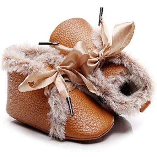 Bebila Winter Toddler Snow Boots - Lace up Baby Girls Boys Shoes Lace up Non-Skid Soft Sole Slippers Newborn Warm Ankle Fur Booties for Infant Newborn First-Walkers