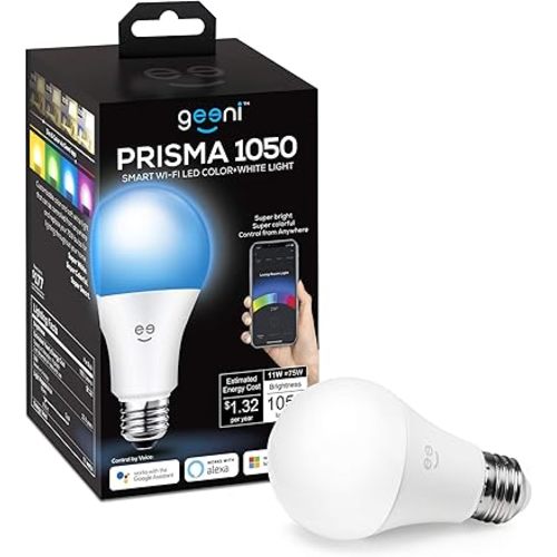 Geeni PRISMA 1050 Wi-Fi LED Light Bulb, Multicolor (2700K) – Dimmable LED Bulbs, A21, 75-Watt Equivalent – No Hub Required – Works with Amazon Alexa, Google Assistant