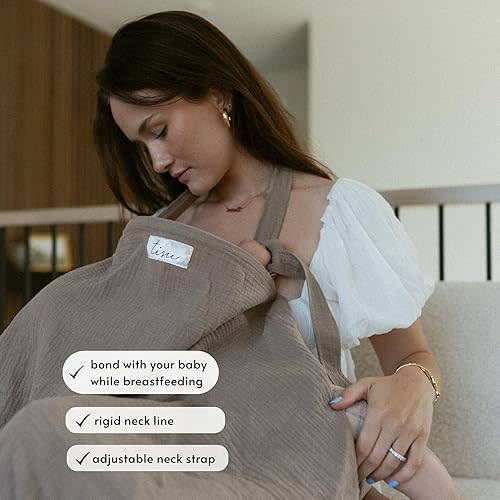 Nursing Cover for Baby Breastfeeding & Pumping | Multi Use Car Seat Stroller Cover | Breathable Soft Muslin Cotton | Breast Feeding Apron & Shawl by TISU (Pale Taupe)