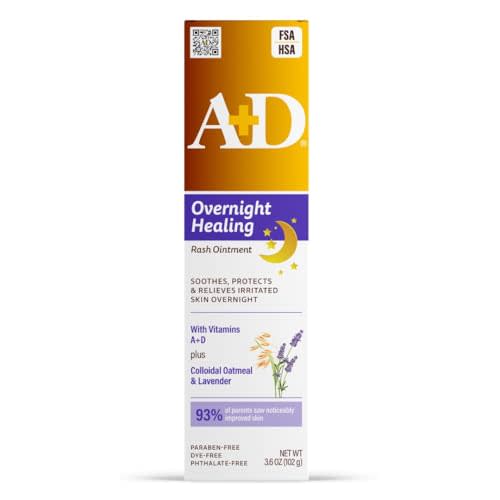 A+D Overnight Healing Diaper Rash Ointment - Soothes, Protects & Relieves Diaper Rash Overnight with Lavender & Colloidal Oatmeal - Healing Ointment for Red, Itchy, Irritated Skin - 3.6oz