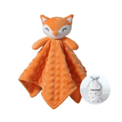 CREVENT Soft Plush Animal Face Security Blankets for Boys and Girls, Great Gifts for Birthday Baby Shower (Orange Fox)