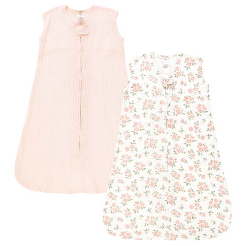 Hudson Baby Infant Girl Thermal Sleeveless Sleeping Bag 2pk, Soft Pink Sage Rose, 6-12 Months