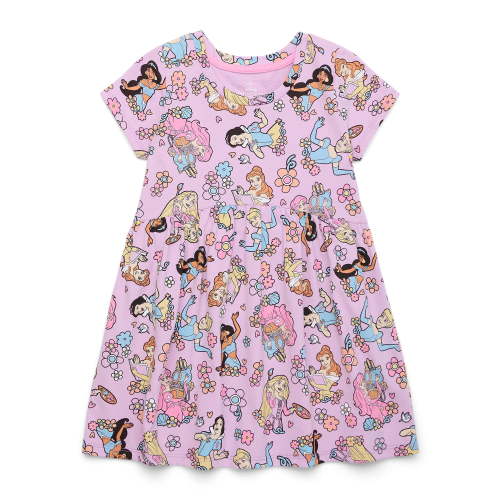 Disney Princess Toddler Girl Allover Print Dress with Short Sleeves, Sizes 12M-5T