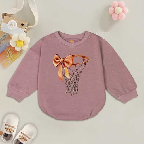 Coquette Basketball Bow Baby Romper, My First Basketball Season, Sports Fan Baby Clothes, Newborn Outfit, Baby Girl Basketball Outfit