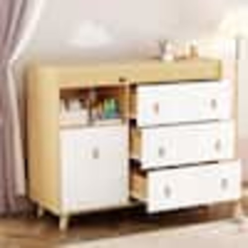 FUFU&GAGA Brown Wood 4-Drawer, 44.9 in. W Wood Chest of Drawers Nursery Storage Organizer With Changing Table Open Shelf TCHT- AMKF180079-05FG